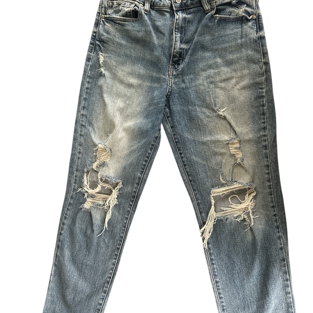 Trendy Blue Distressed Cropped Jeans